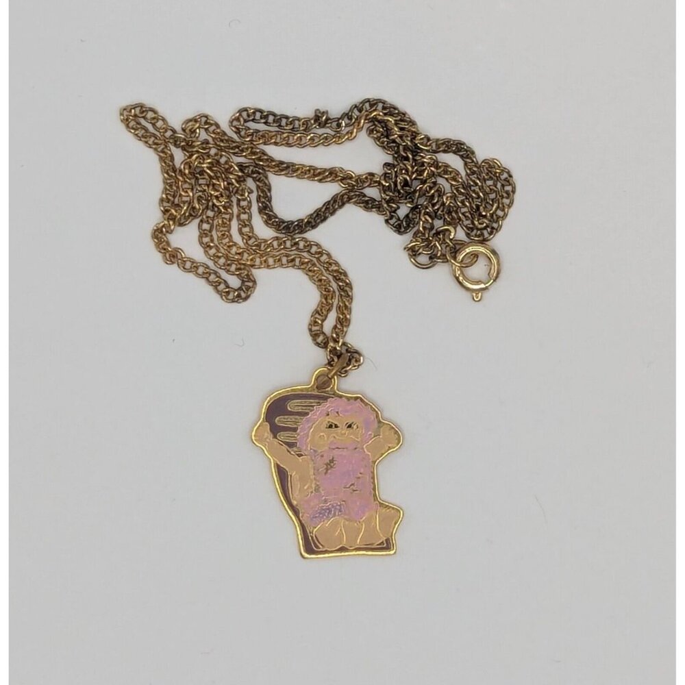Vintage 80s Cabbage Patch Kid Doll Necklace Gold Tone Pink Hair